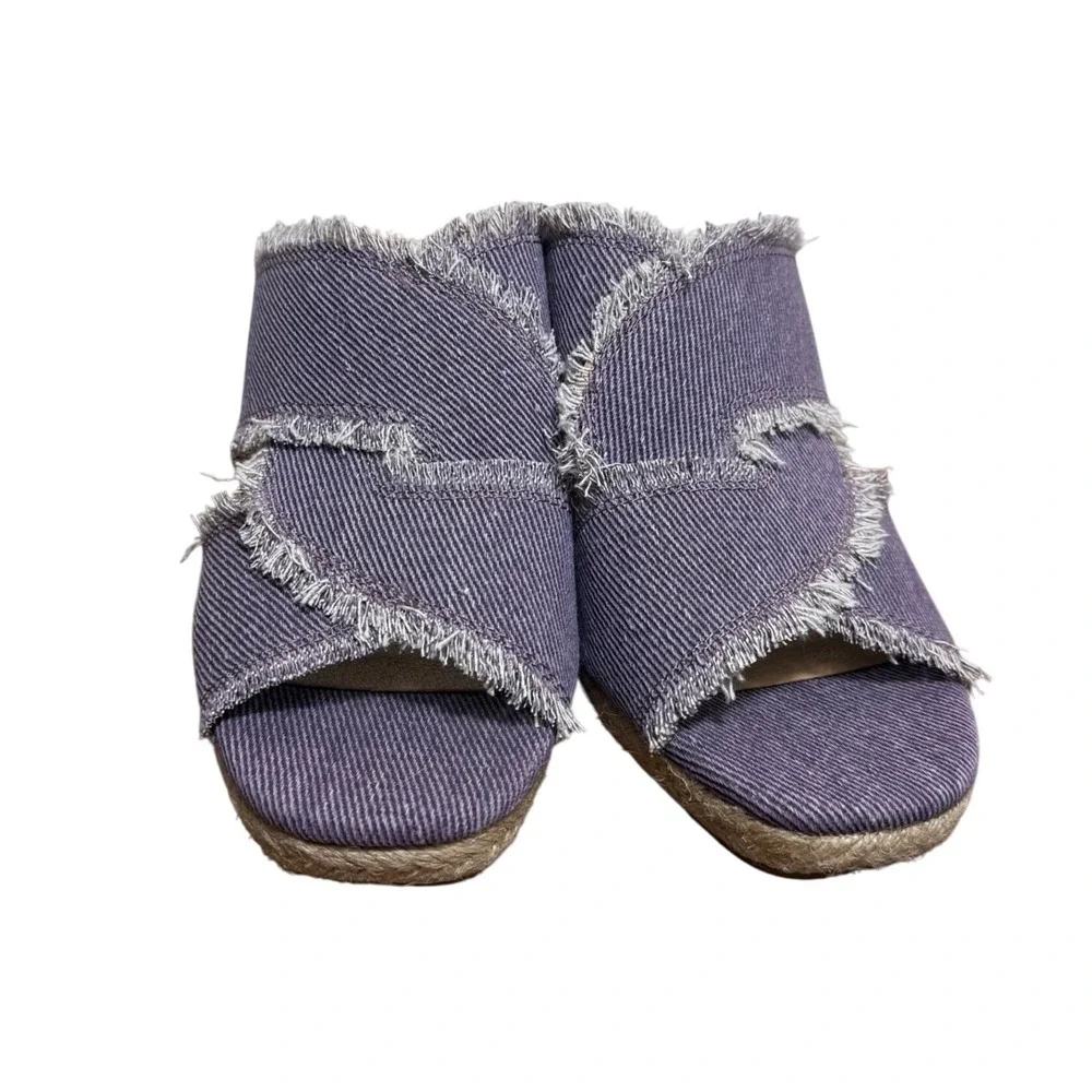 NWOT Lucky Brand Purple Denim Frayed Espadrille Wedge Sandals Womens Size 6.5 M‎